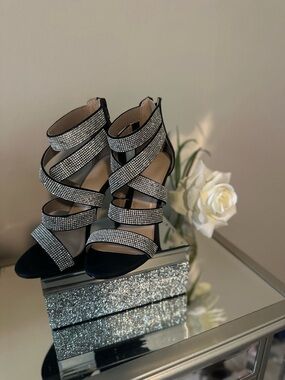 Charlotte Russe Black Strappy Rhinestone Heels